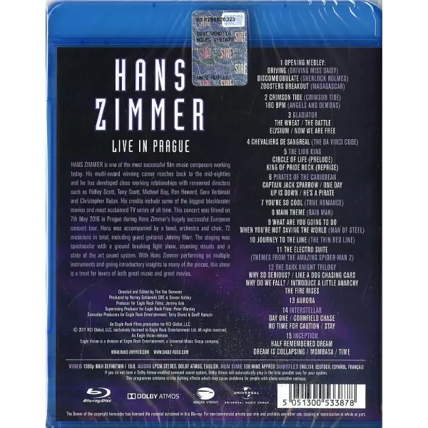 HANS ZIMMER - LIVE IN PRAGUE - BLU-RAY