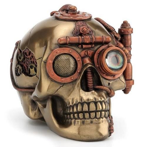 Steampunk Tasarım Kuru Kafa Saklama Kutulu Biblo